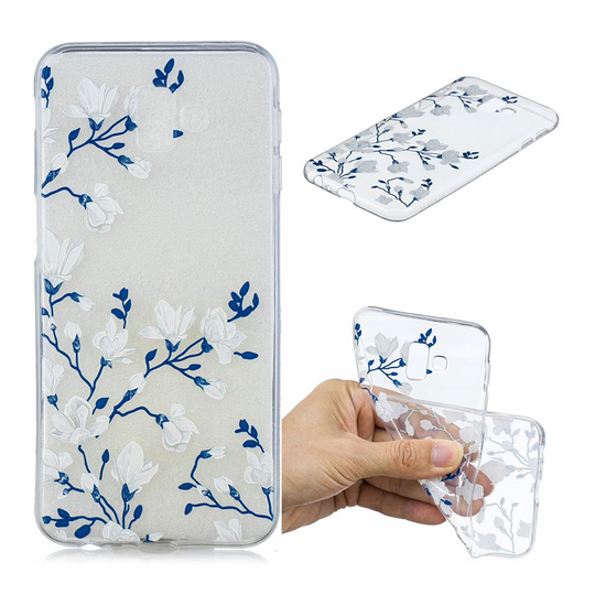 Samsung Galaxy J6 Plus (2018) taivutettava silikooni muovinen takasuoja kuori kuviolla - Valkoiset Kukat
