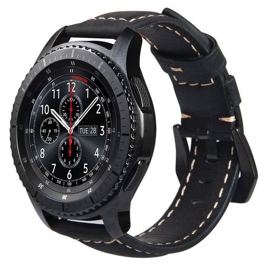 Samsung Gear S3 Frontier / S3 Classic genuine leather watch band - Black / Black Buckle