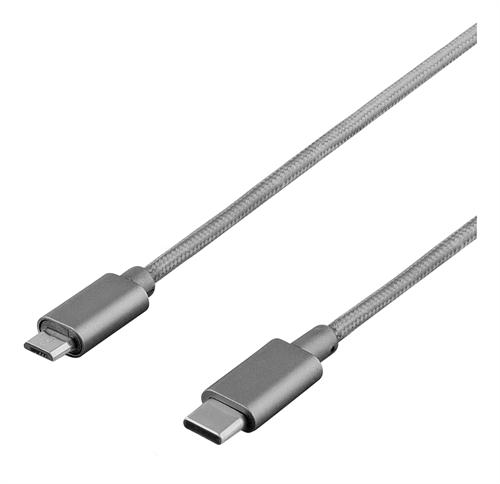 USB 2.0 -kaapeli, Kangaspäällysteinen, USB Type C Uros - USB Type Micro B Uros, 1 M, Harmaa