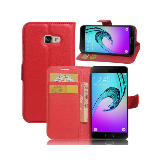 Samsung Galaxy A3 (2017) Litsi Pintainen Nahkakotelo Lompakko - Punainen