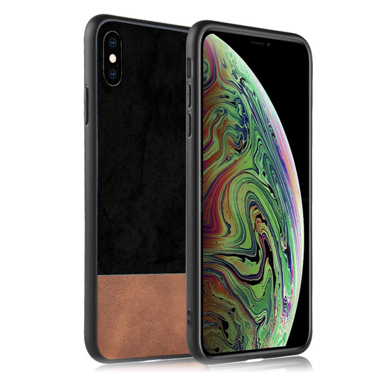iPhone XS likä hylkivä kaksisävyinen synteetti nahka pintainen muovi suojakuori - Musta
