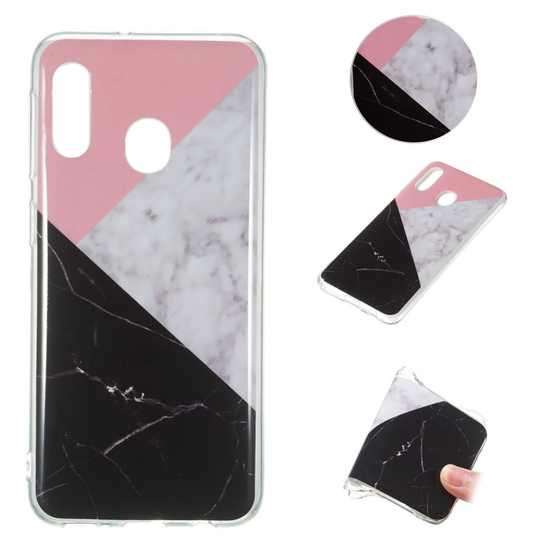 Marble Samsung Galaxy A20e kuoret - Pinkki / valkoinen / musta