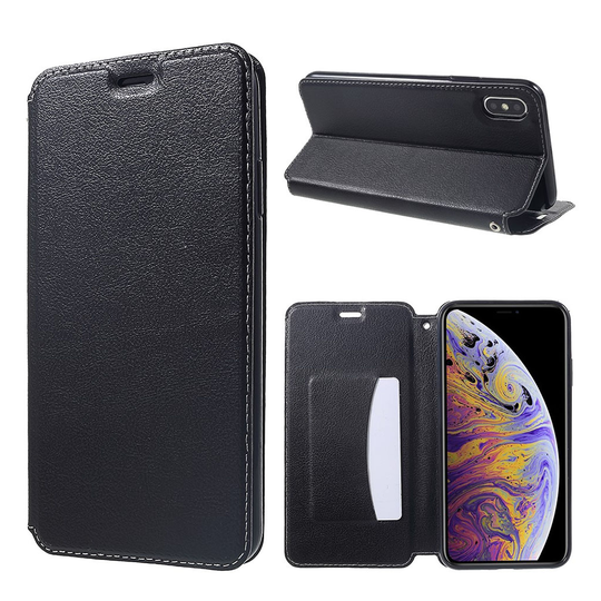 iPhone Xs Max Ohut synteetti nahkainen suojaokotelo kortti paikalla - Musta