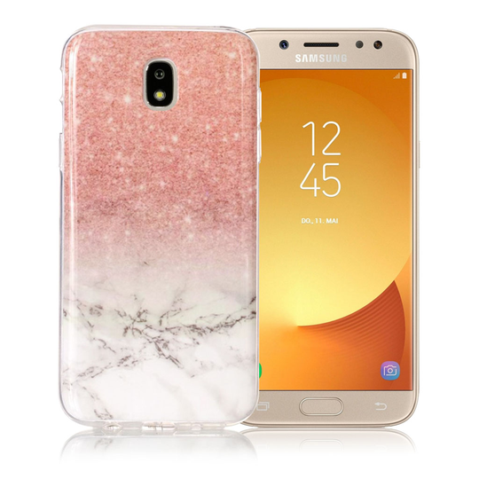 Samsung Galaxy J5 (2017) Marmori Kuviollinen IMD Geeli TPU Takasuoja Kuori - Pinkki/ Valkoinen
