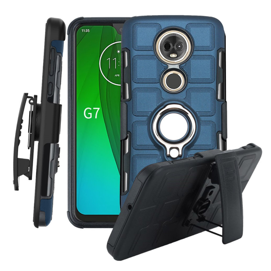 Motorola Moto G7geometrinen kuviollinen hybrid suojakotelo - Tummansininen
