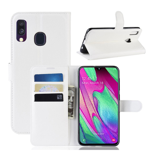 Samsung Galaxy A40 litchi leather case - White