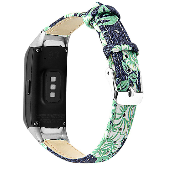 Samsung Galaxy Fit cowhide leather watch band - Black / Leaf