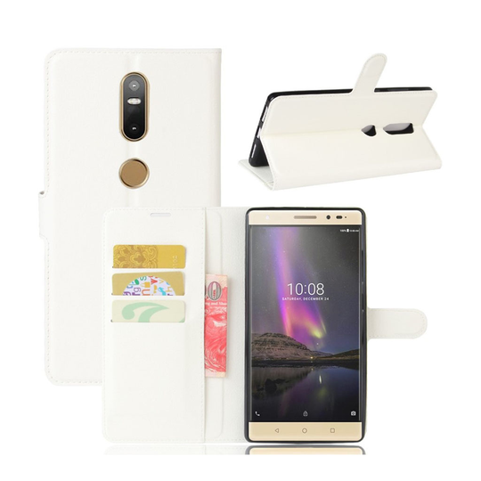 Lenovo Phab 2 Plus Litsi Kuvioinen Nahkakotelo Standillä - Valkoinen