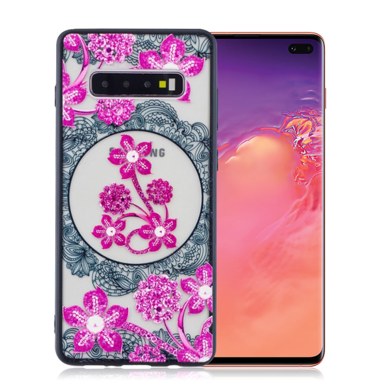 Samsung Galaxy S10 Plus lace hybrid case - Pink Flower