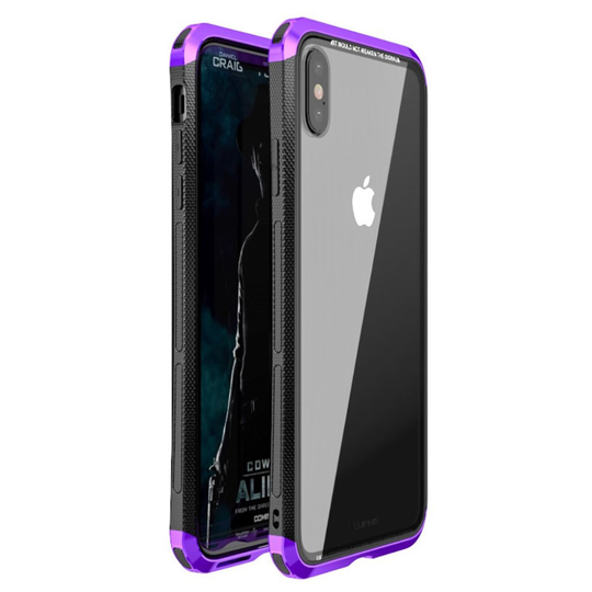 iPhone Xs Max LUPHIE karkaistu lasi ja metalli muovinen hybriidi suojakuori - Violetti