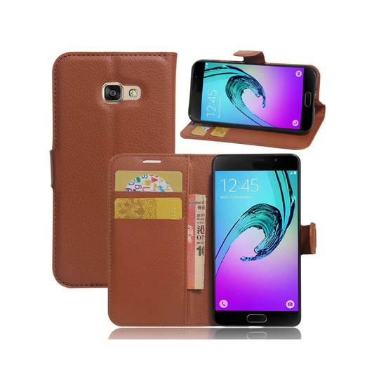 Samsung Galaxy A3 (2017) Litsi Pintainen Nahkakotelo Lompakko - Ruskea