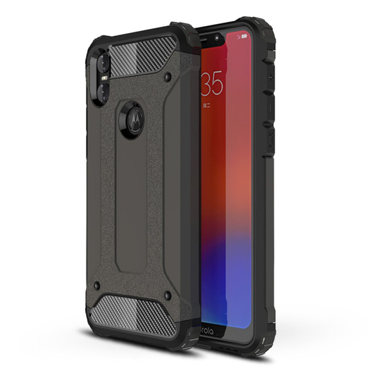 Motorola One iskukestävä hybriidi muovinen suojakuori turvatyynyillä - Kahvi