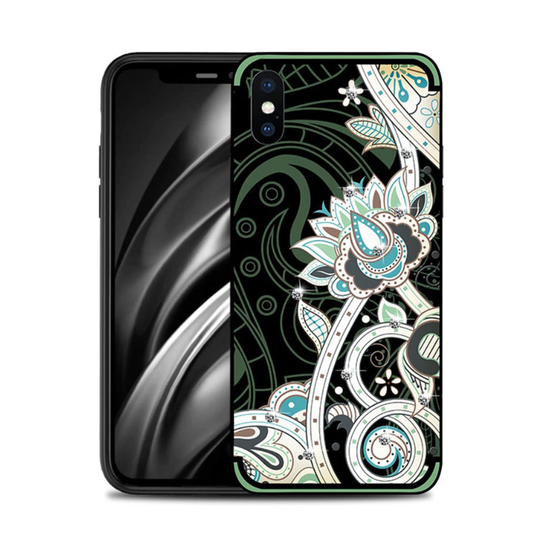 iPhone Xs Max NXE kukka kuviollinen silikooni muovinen takasuoja kuori missä tekojalokivet - Vihreä