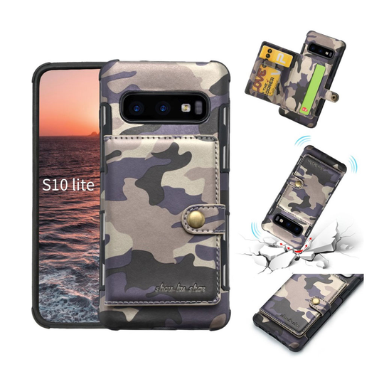 SHOUHUSHEN Samsung Galaxy S10e camo-kuvioinen nahkainen suojakotelo - Violetti