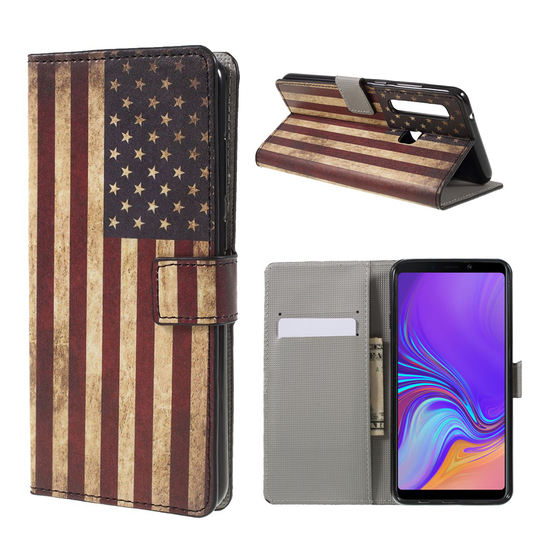 Samsung Galaxy A9 (2018) kuviollinen synteetti nahkainen lompakko suojakotelo kortti ja seteli paikoilla - Amerikan Lippu
