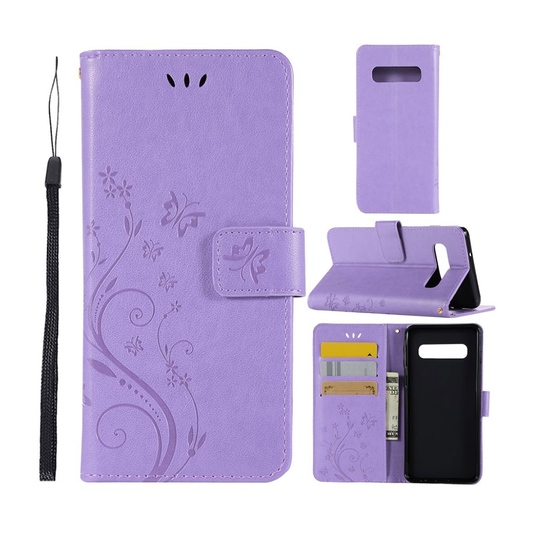 Samsung Galaxy S10 painettu Perhonen Kukka nahkainen flip suojakotelo - Violetti