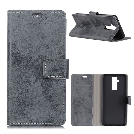 Huawei Mate 20 Lite Vintage synteetti nahkainen lompakko suojakotelo magneetti lukolla - Harmaa