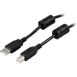 USB 2.0 Kaapeli, A-tyyppi Uros - B-tyyppi Uros, Ferriittiytimet, 3m, Musta