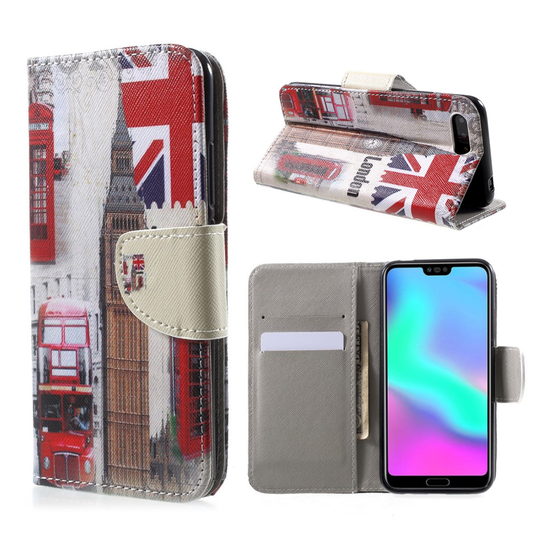 Huawei Honor 10 Kuviollinen Seisova Nahka Lompakko Kuori - Lontoo Kaupunki