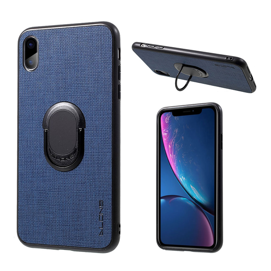 iPhone Xs Max hybriidi suojakuori muovipohjalla ja kangas rakenne synteetti nahalla jalkatuella - Sininen