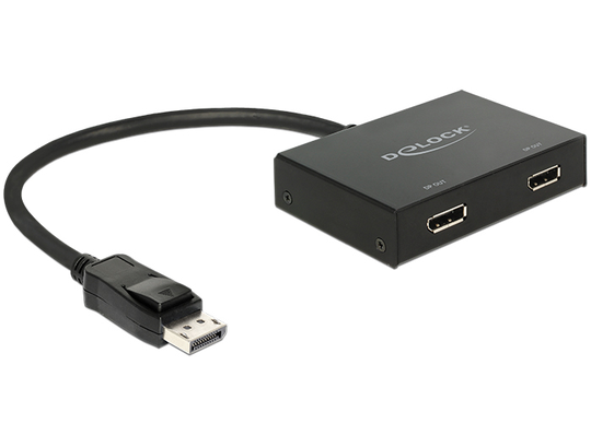 DisplayPort Jakaja, 1xDisplayPort Sisään 2xDisplayPort Ulos, 0.3m Kaapeli, Musta