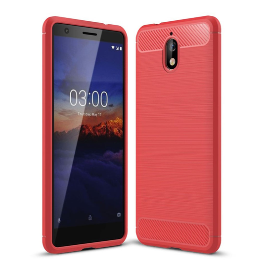 Nokia 3.1 Hiilikuitu Harjattu TPU Takasuoja Kuori - Punainen