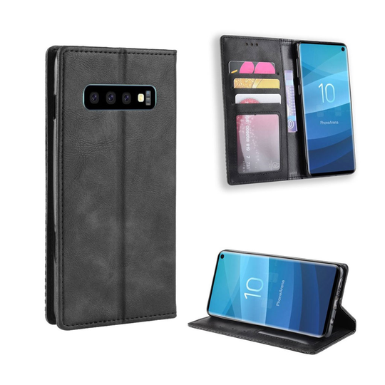 Samsung Galaxy S10 vintage tyylinen nahkainen flip Suojakotelo - Musta