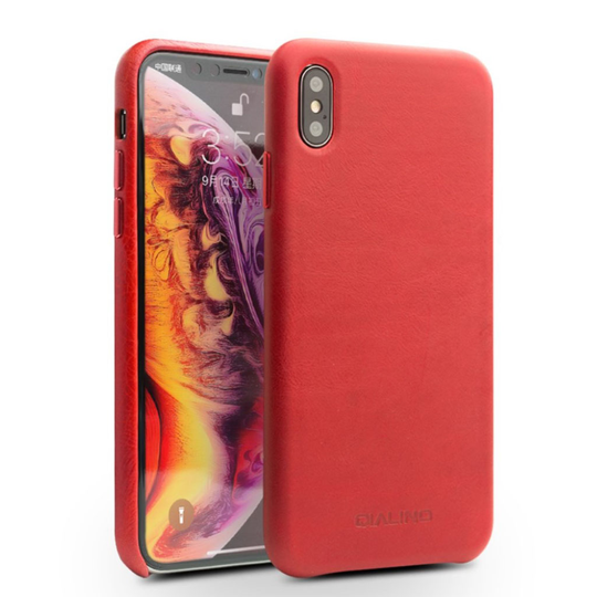 iPhone Xs Max QIALINO aito nahkainen kova muovinen takasuoja kuori - Punainen