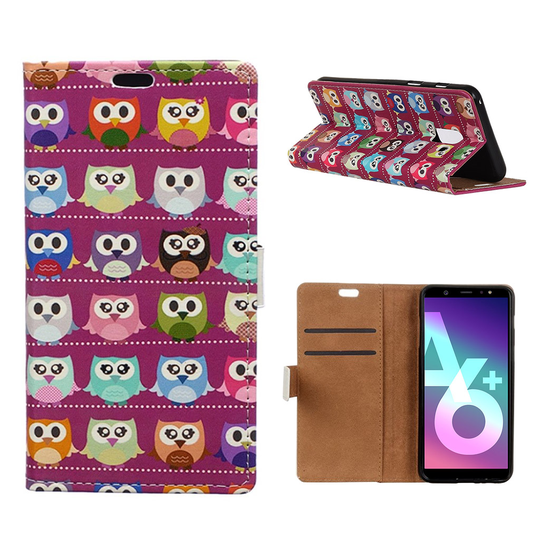 Samsung Galaxy A6 Plus Kuvio Nahka Lopmakko Kuori - Ihanat Pienet Pöllöt Pinkki