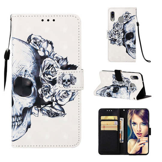 Samsung Galaxy A40 pattern leather case - Skull and Rose
