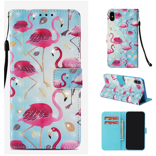 iPhone Xs Max synteetti nahkainen kuviollinen kimalteleva lompakko suojakotelo - Flamingot