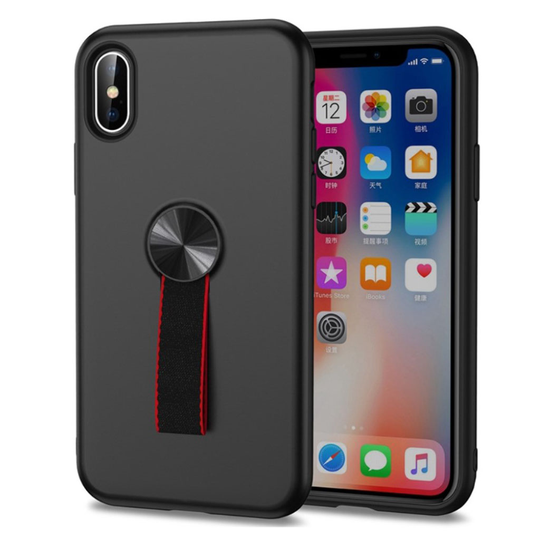 iPhone Xs Max Hybriidi matta muovinen takasuoja kuori missä kangas sorminsilmukka - Musta
