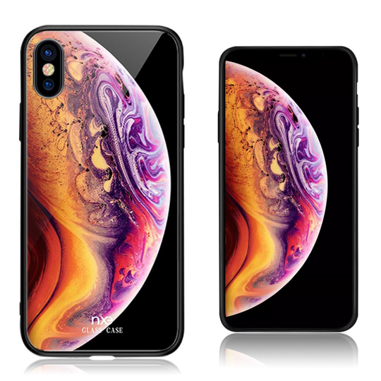 iPhone Xs Max NXE sarjan hybriidi suojakuori lasista ja muovista - Oranssi/ Tumman Violetti