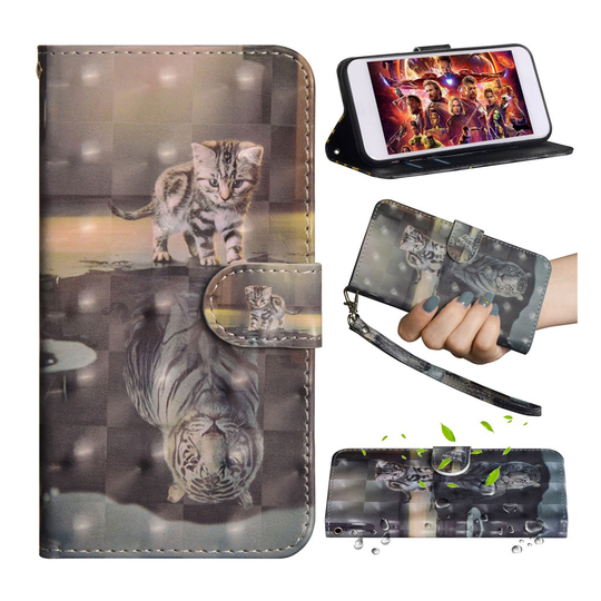 Samsung Galaxy A50 patterned leather case - Cat and Reflection in Water