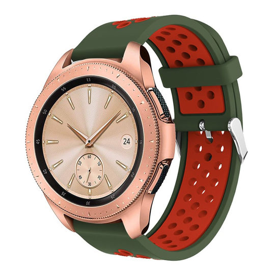 Samsung Galaxy Watch (42mm) Ontto kaksisävyinen silikooni muovinen kellon vaihto ranneke - Vihreä/ Punainen