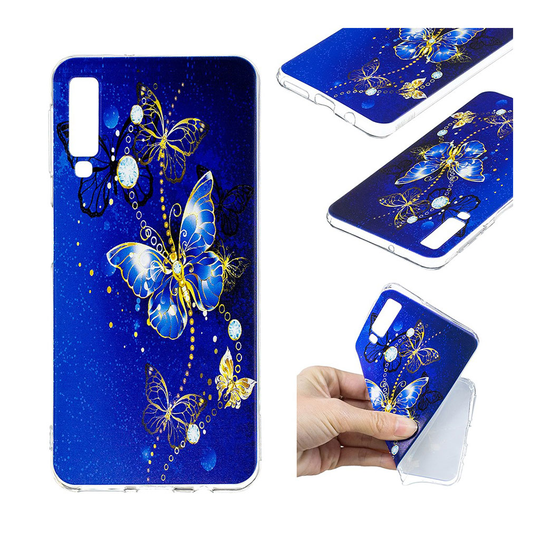 Samsung Galaxy A7 (2018) kuviollinen pehmeä silikooni muovinen takasuoja kuori - Kultaiset Perhoset
