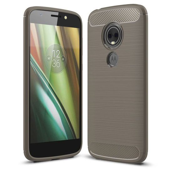 Motorola Moto E5 Play Hiilikuitu Harjattu Pintainen Pehmeä Silikooni Muovi Takasuoja Kuori - Harmaa