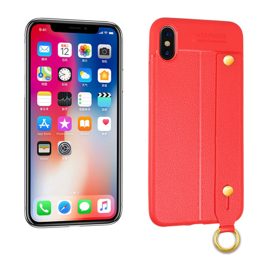 iPhone Xs Max liitsihedelmä jyvä pintainen silikoonimuovinen suojakuori avaimenperällä - Punainen
