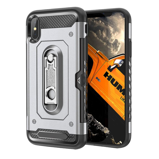 iPhone 9 Plus Kova Muovinen Hybriidi Takasuoja Kuori Jalkatuella - Hopea