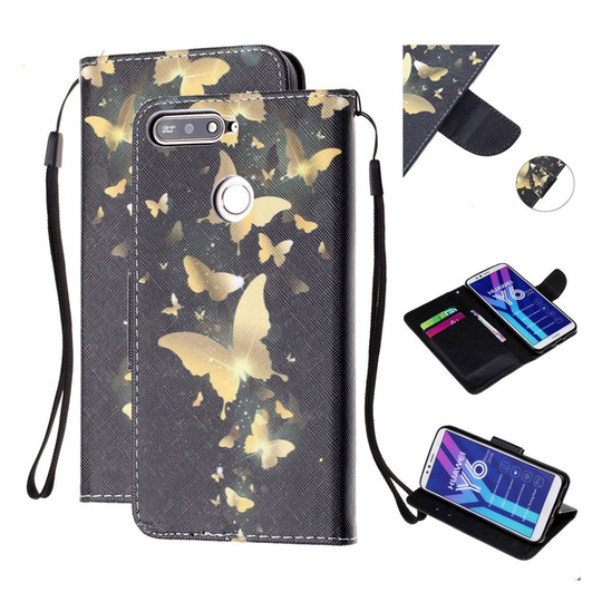Huawei Y6 2018 kuvioitu nahkainen suojakotelo - Kulta Perhonen