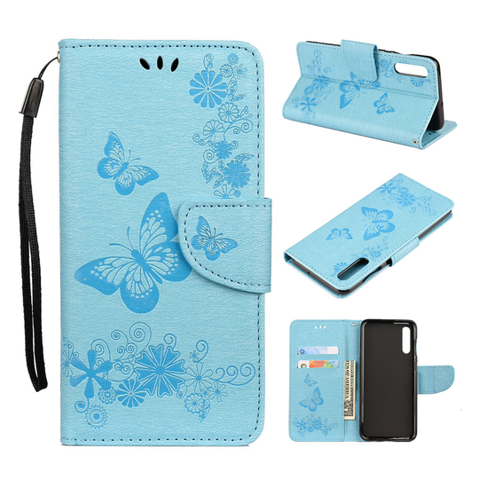 Samsung Galaxy A50 imprint butterfly leather case - Blue