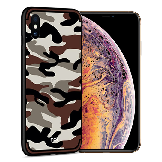 iPhone Xs Max NXE kamo pinta kuviollinen hybriidi muovinen takasuoja kuori - Kahvi