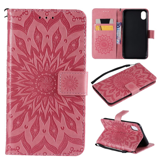 iPhone 9 Aurinkokukka Printti Kuviollinen Synteetti Nahka Lompakko Suojakotelo - Pinkki