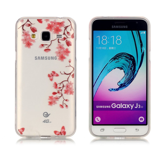Samsung Galaxy J3 (2016) Kuvioitu Joustava Kuori - Kauniit Kukat Ja Perhoset
