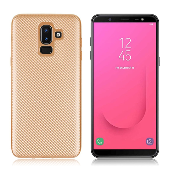 Samsung Galaxy J8 (2018) Hiilikuitu Harjattu Pehmeä Muovinen Taksuoja Kuori - Kulta