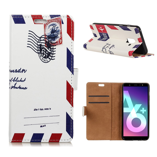 Samsung Galaxy A6 Plus Kuvio Nahka Lopmakko Kuori - Retro Kirjekuori