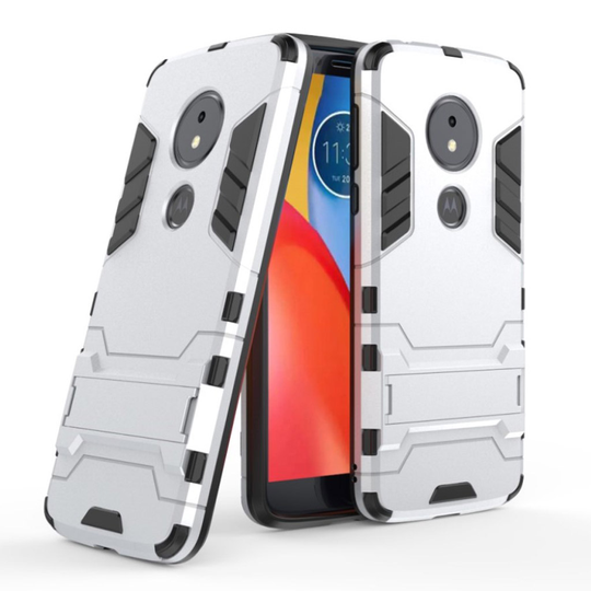 Motorola Moto G6 Play TPU Hybriidi Takaosa Suoja missä Jalkatuki - Hopea