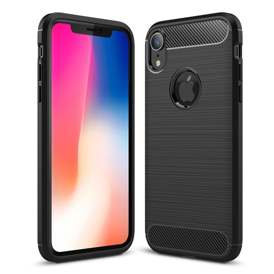 iPhone Xr Hiilikuitu Harjatti Joustava Muovinen Takasuoja Kuori - Musta