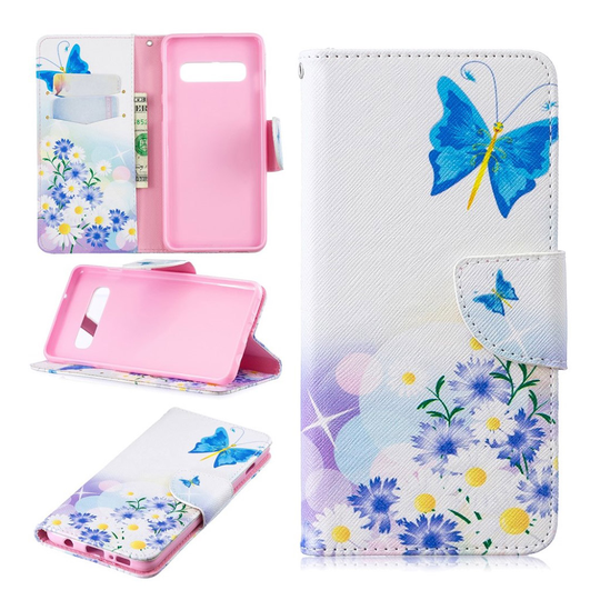 Samsung Galaxy S10 printtikuosi nahkainen flip suojakotelo - Sininen Perhoset