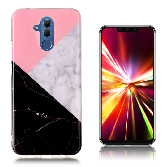 Huawei Mate 20 Lite marmori IMD kuviollinen silikooni muovinen joustava takasuoja kuori - Harmaa/ Musta/ Pinkki